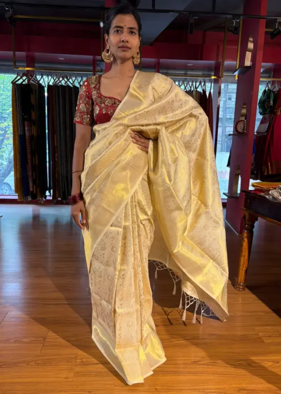 Ivory Banarasi Silk Saree